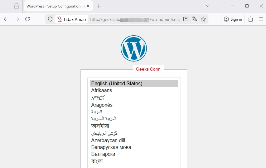 Setup Configuration Language WordPress