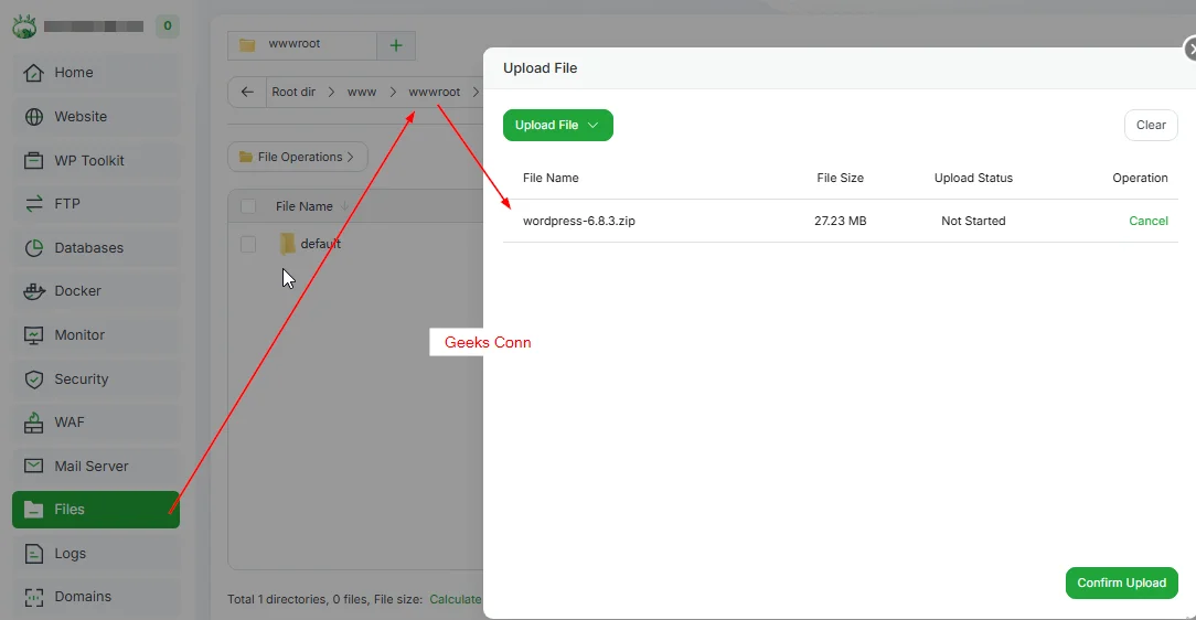 Upload File WordPress ke Folder wwwroot