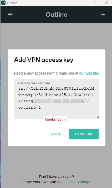 Add VPN access key Server