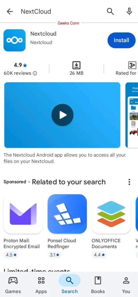 Buka Aplikasi Playstore Cari NextCloud