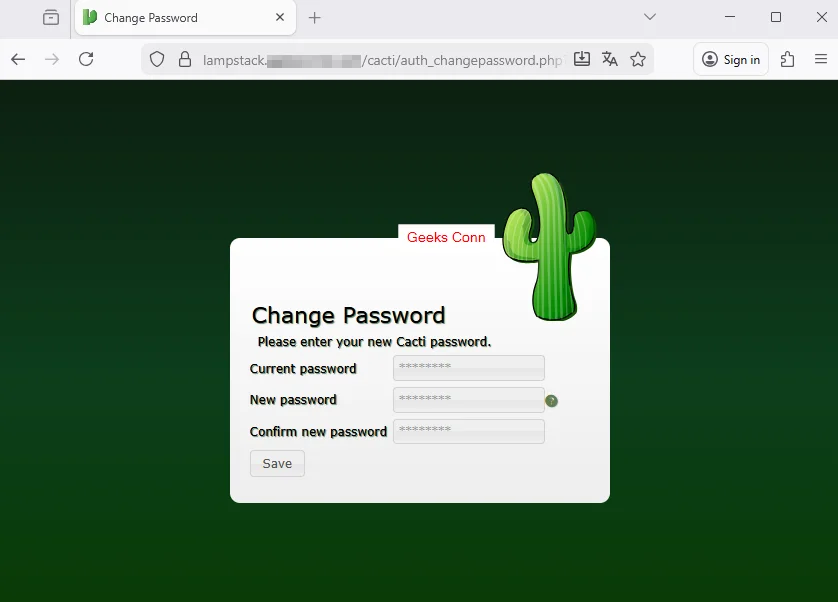 Change Default Password Cacti