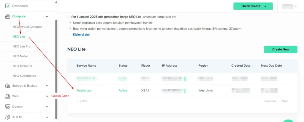 Compute NEO Lite Biznet Gio Cloud