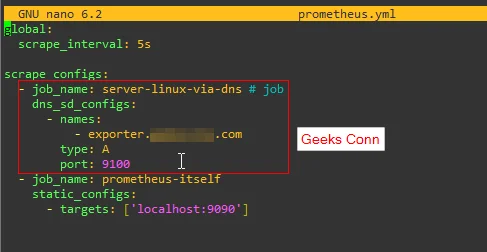 Configuration DNS Discovery Service Prometheus