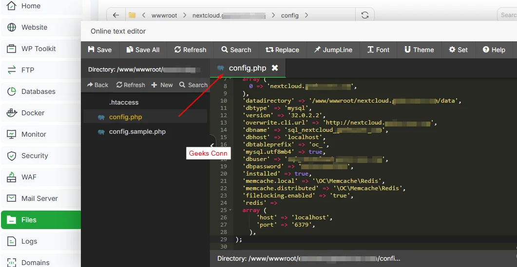 Configuration Redis di Config NextCloud
