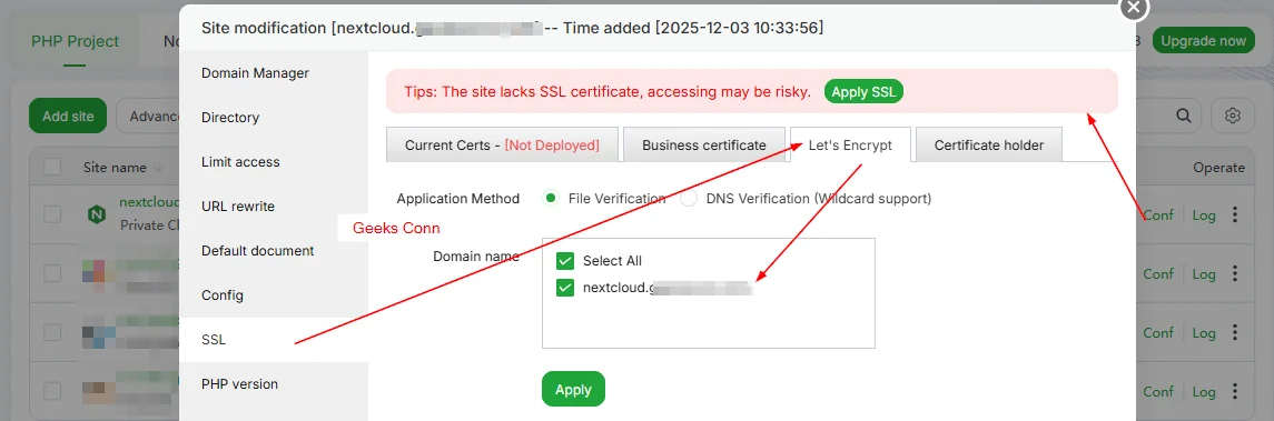 Configuration SSL Lets Encrypt pada subdomain NextCloud