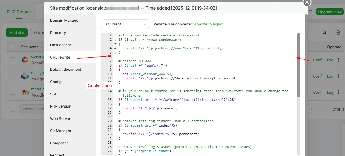 Configuration URL Rewrite Site Nginx OpenSID