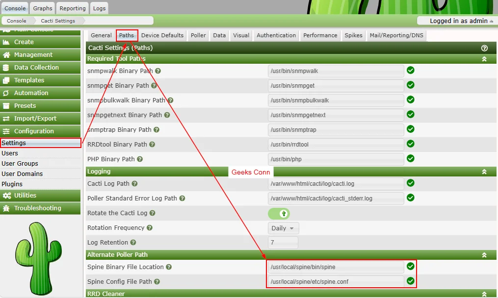 Configuration Web Cacti Spine