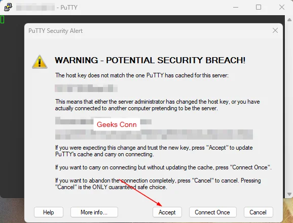 Confirm Remote SSH Server Via PuTTY Client