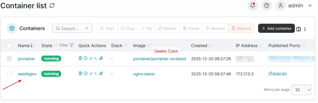 Container List Running