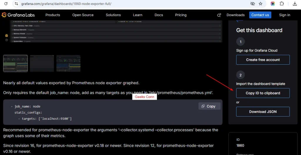 Copy ID Template Dashboard Node Exporter Full