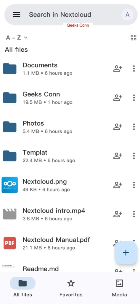Dashboard NextCloud Client Android