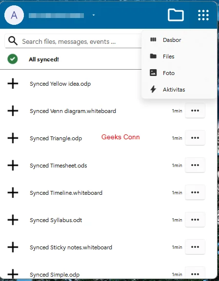 Dashboard NextCloud Client Windows