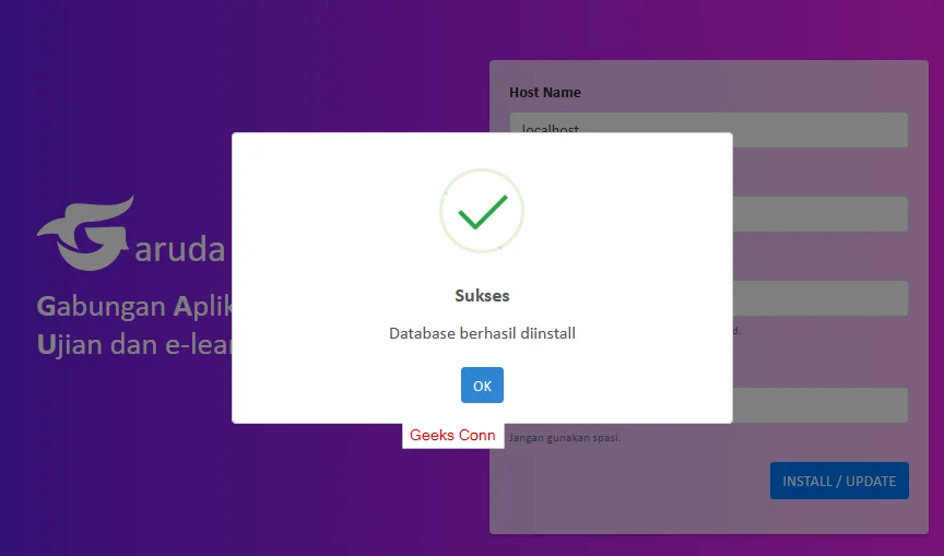 Database Garuda CBT berhasil diinstall