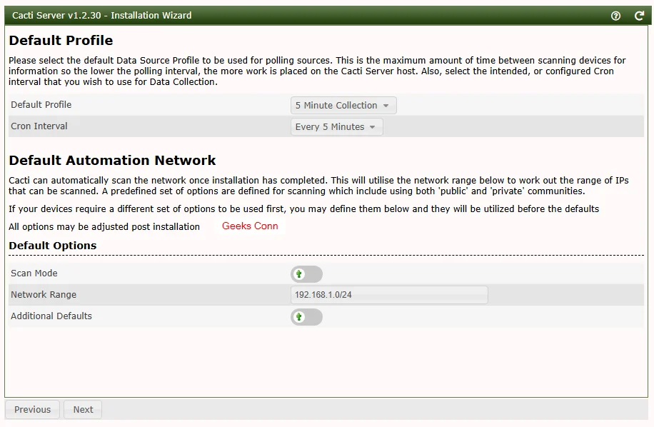 Default Profile Cacti Server
