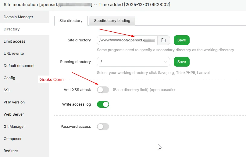Disable Anti-XSS Attack Site OpenSID aaPanel