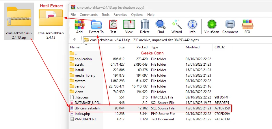 Extract File Database CMS Sekolahku pada Komputer Lokal