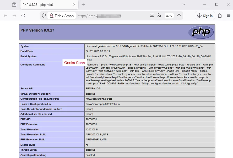 Halaman Function phpinfo