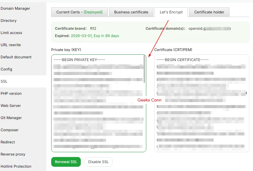 Hasil Pembuatan Private Key dan Certificate SSL atau https