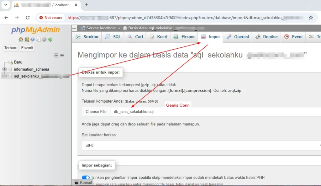 Import Database Sekolahku Menggunakan phpMyAdmin