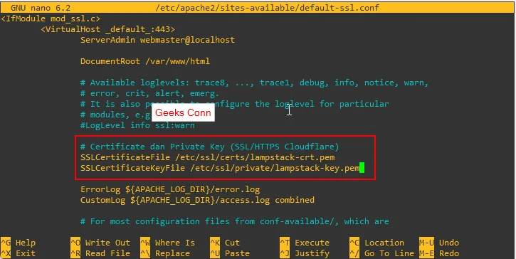 Include Private Key dan Certificate SSL Cloudflare Apache2 Server