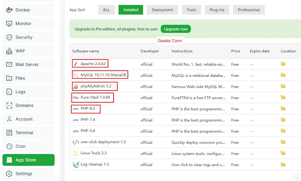 Install Webserver Database FTP phpMyAdmin PHP