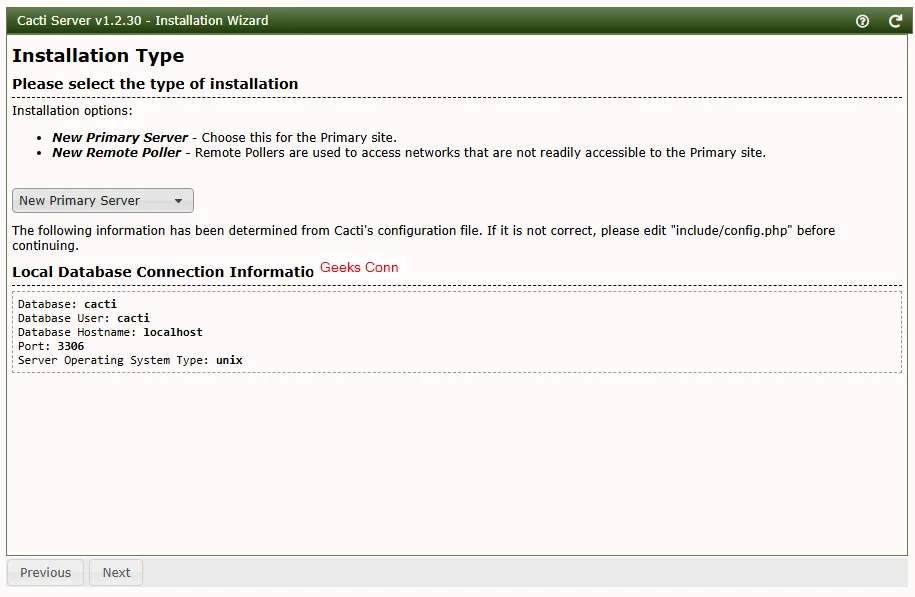 Installation Type Server Cacti