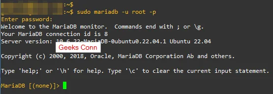 Login Database MariaDB dengan Password Baru