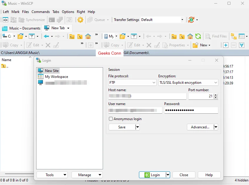 Login Username dan Password FTP Client