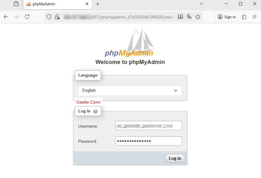 Login Username dan Password phpMyAdmin