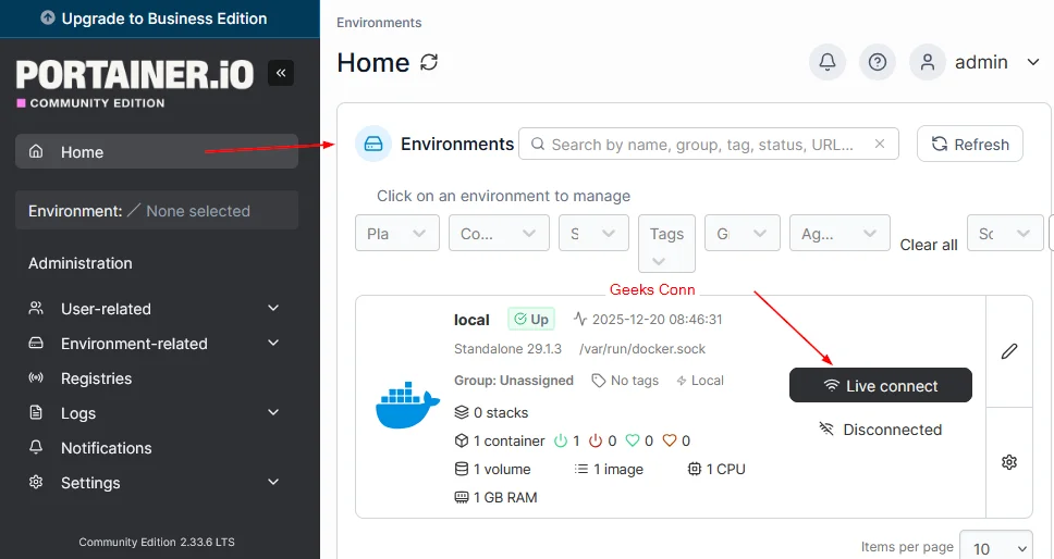 Masuk Environment Portainer