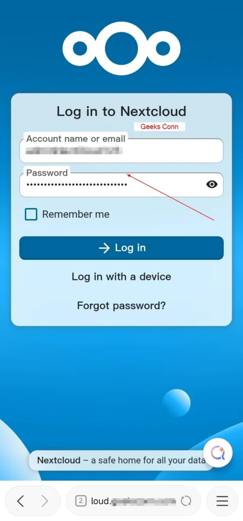 Masukan Username dan Password NextCloud