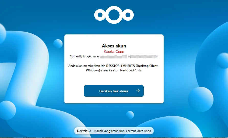 Memberikan Akses Akun ke NextCloud Client Windows