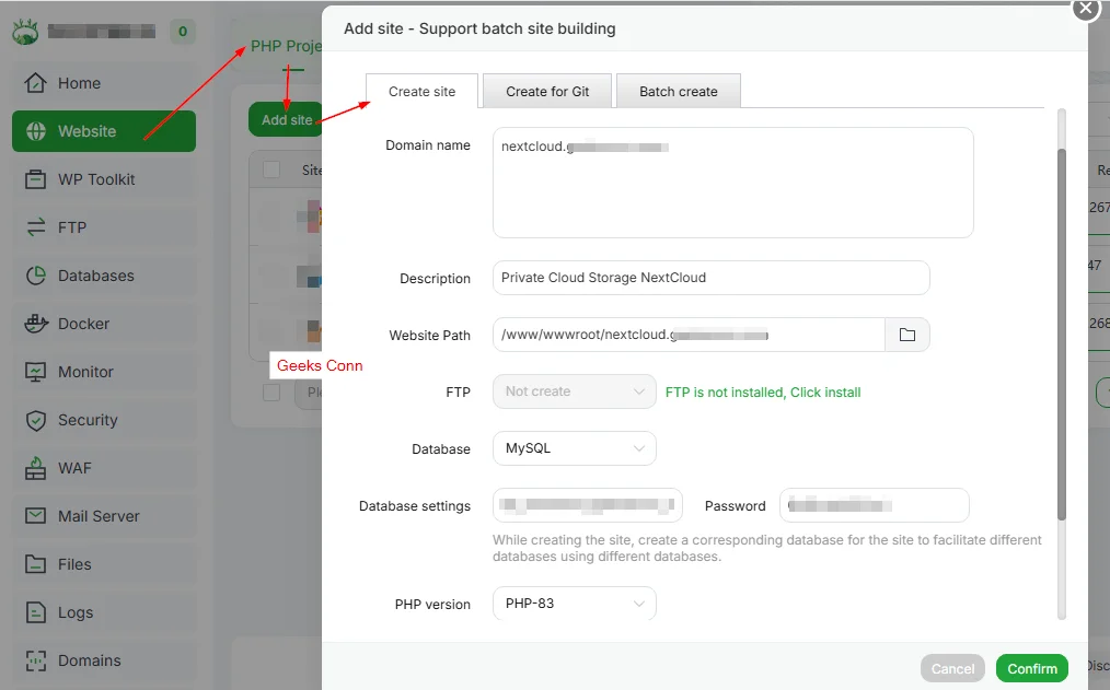 Membuat Site NextCloud di aaPanel