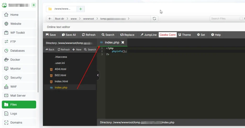 Membuat file index dot php berisi function phpinfo