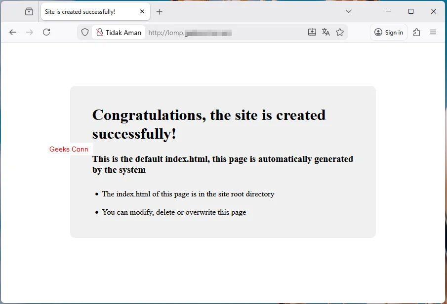 Mengakses Site Stack LOMP di Browser