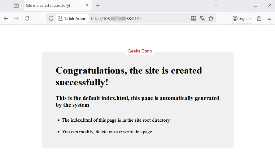 Mengakses Site aaPanel dengan IP Address dan Port Custom