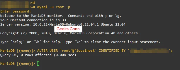 Mengganti password default root mariaDB