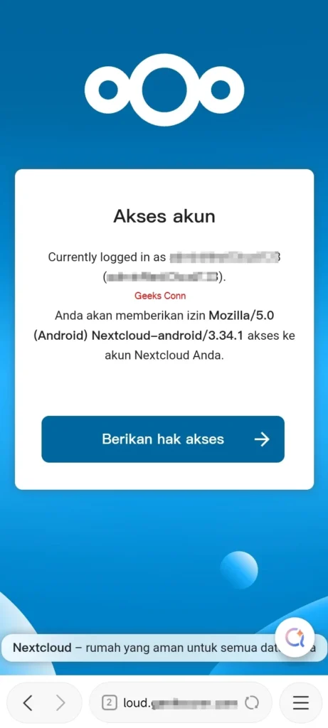 Mengijinkan Hak Akses NextCloud ke Android