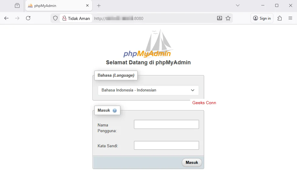 Menguji Container phpMyAdmin