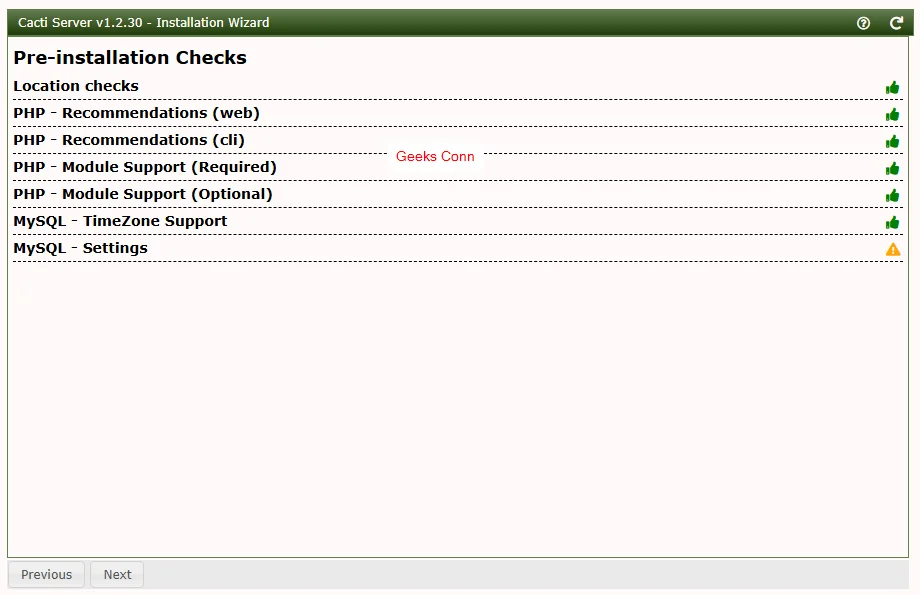 Pre-Installation Checks Cacti Server