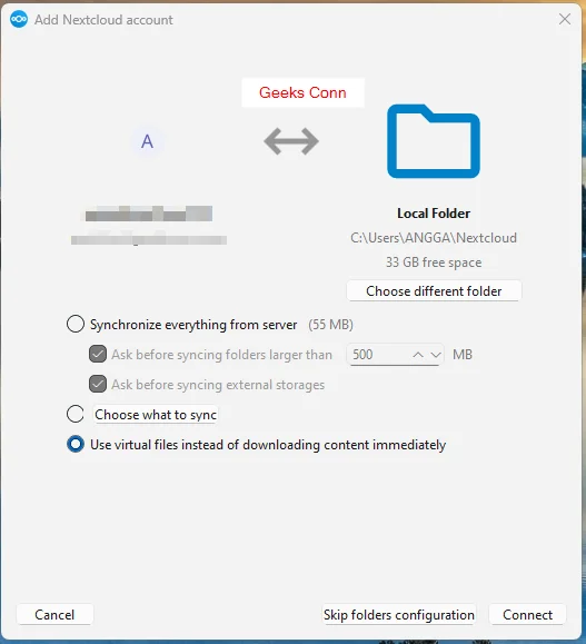 Synchronize Server NextCloud ke Local Folder Windows