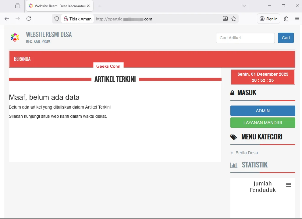 Tampilan Beranda OpenSID Berantakan