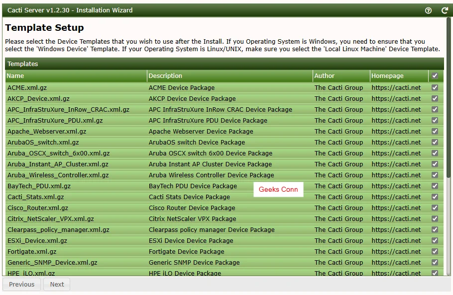 Template Setup Cacti