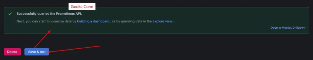 Test Connection Grafana dengan Prometheus