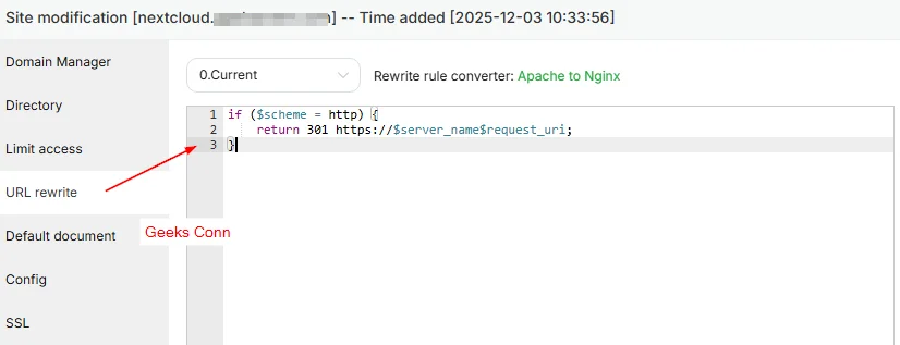 URL Rewrite http redirect ke https NextCloud