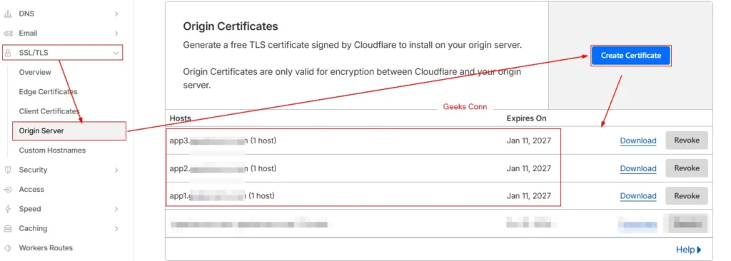 Create Certificate TLS Origin Server