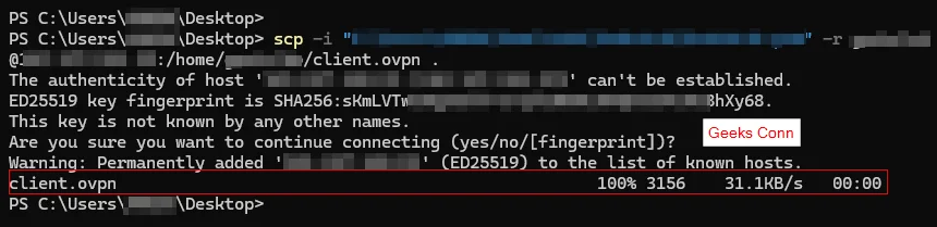Download File OpenVPN Client dengan SCP