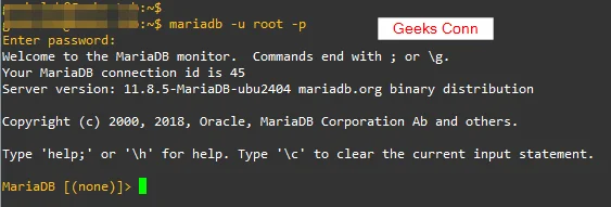 Login Database mariaDB user root
