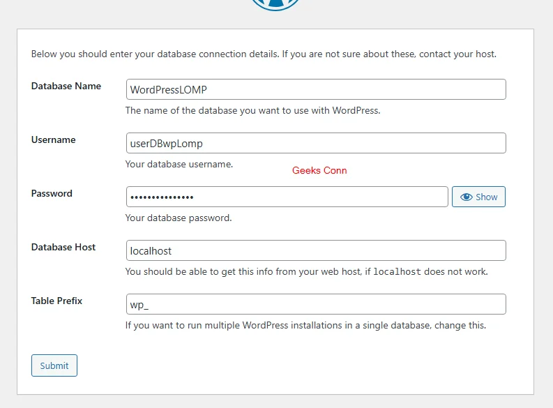 Masukan Username Password Database mariaDB