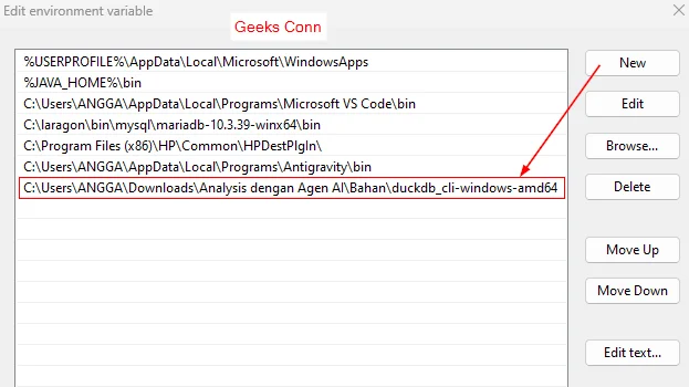 Menambahkan Path Directory File DuckDB